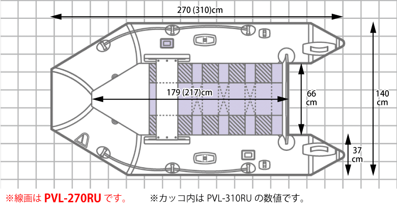 3人乗り ゴムボート PVL-260SL スラットフロアモデル ライトグレー