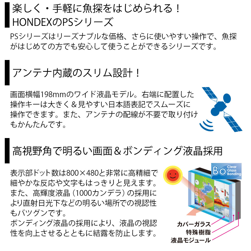 PS-900GP-Di GPSアンテナ内蔵 9型ワイドカラー液晶 GPSプロッター魚探 