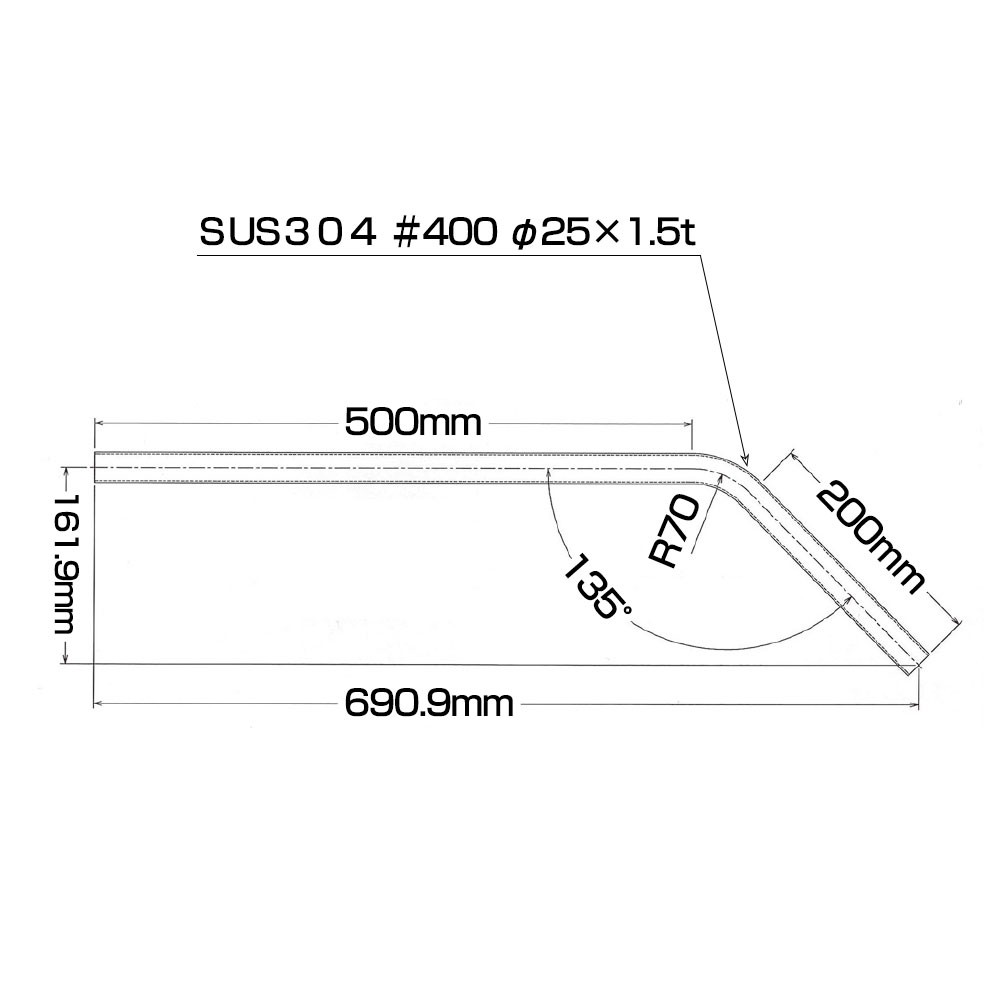ステンレスパイプ 曲げ加工25φ 45度 ｜ネオネットマリン通販