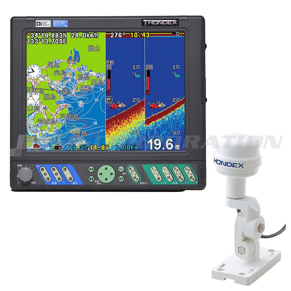 10.4型カラー液晶 GPSプロッター魚探 HE-101GPII-Di-Bo GPSアンテナ外 