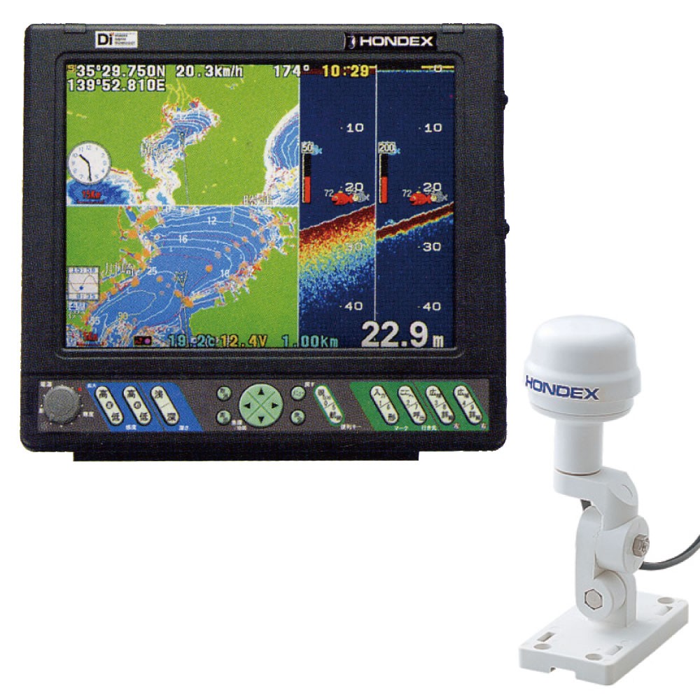 2014年モデル】10.4型ｶﾗｰ液晶 ﾌﾟﾛｯﾀｰﾃﾞｼﾞﾀﾙ魚探 HE-102-Di GPSアンテナ外付 600W 50/200KHz 2周波  HONDEX（ホンデックス）｜ネオネットマリン通販