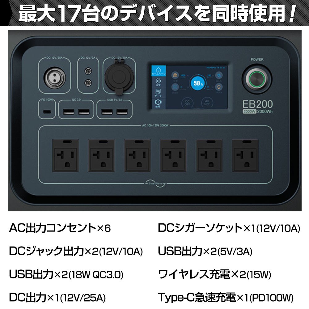 ポータブル電源 EB200 超大容量625000mAh/2000Wh 瞬間最大出力2500W