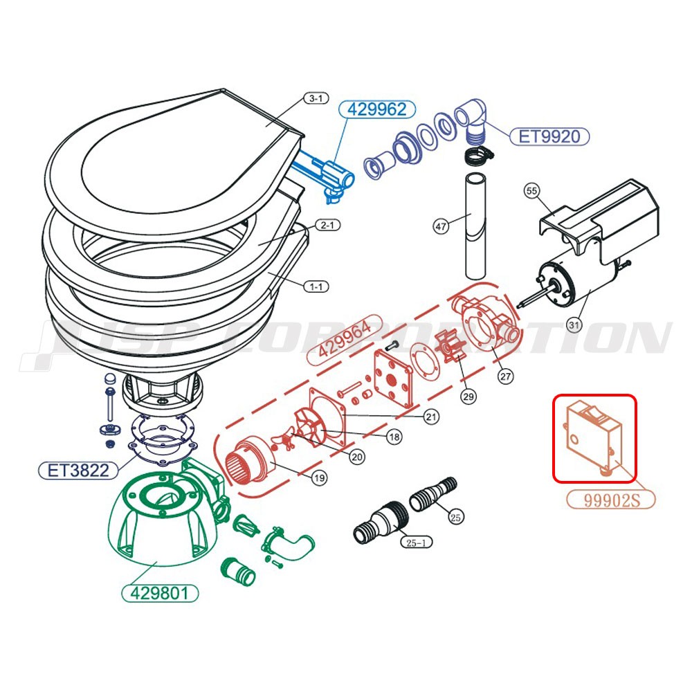 スイッチBOX ASSY 24V マリントイレ用 補修部品 電動トイレ用 99902S 