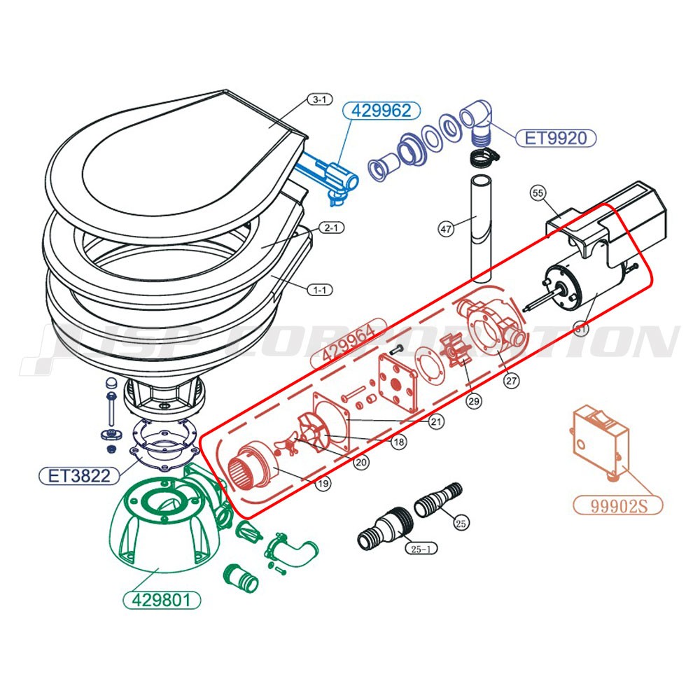 ポンプユニット12V マリントイレ用 補修部品 電動トイレ用 429965-12 TMC(ティーエムシー)｜ネオネットマリン通販