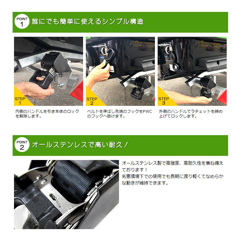 水上バイク専用 収納式トランサムタイダウン 2個セット(固定ボルトu0026ナット付) ステンレス ｜ネオネットマリン通販