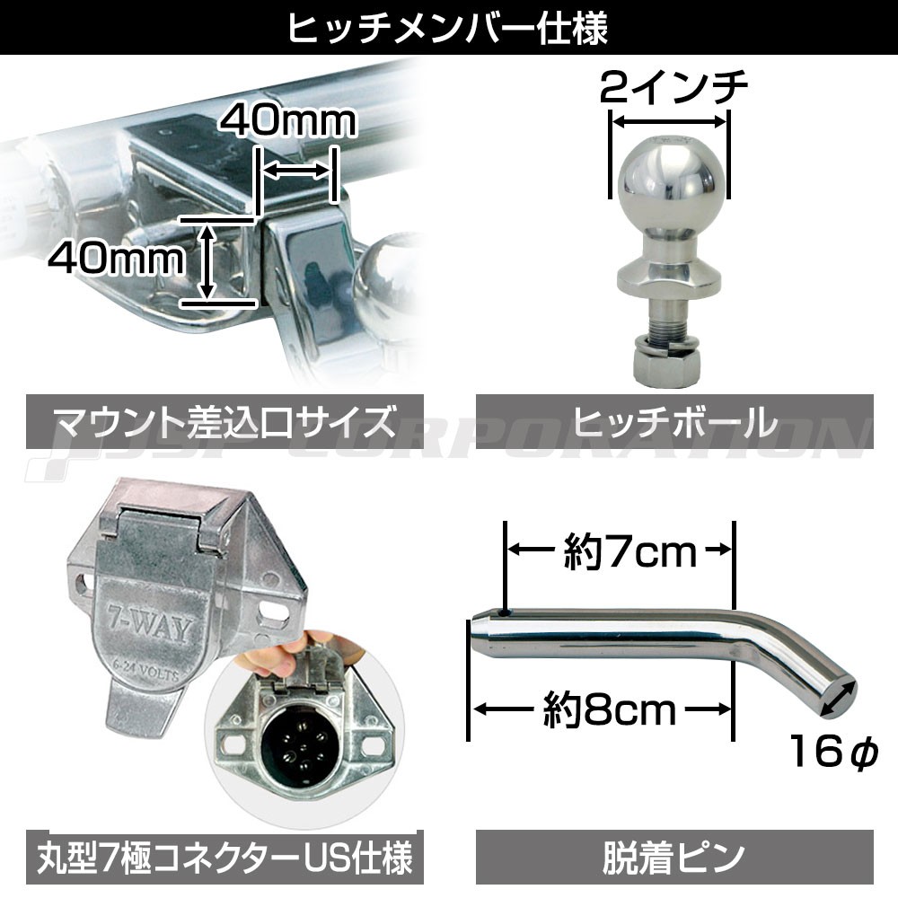 ヒッチメンバー 6インチ タグマスター 規格 マウント メッキ-