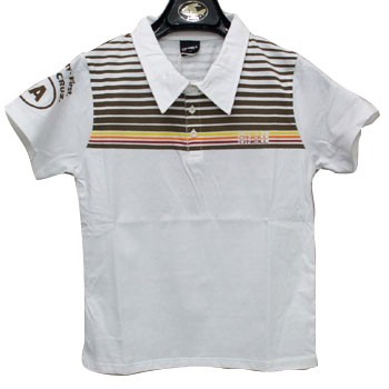B品】キッズポロシャツ 半袖 ホワイト×ブラウン 120 O 